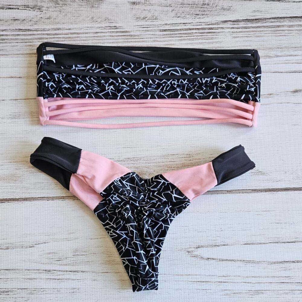 SunyGal Three Color Splicing Bikini sz L